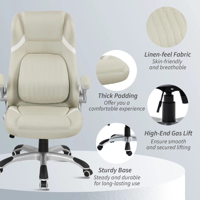 Vinsetto Beige Linen-Look Office Chair - Adjustable Height & Tension for Comfort | Stylish Ergonomic Design