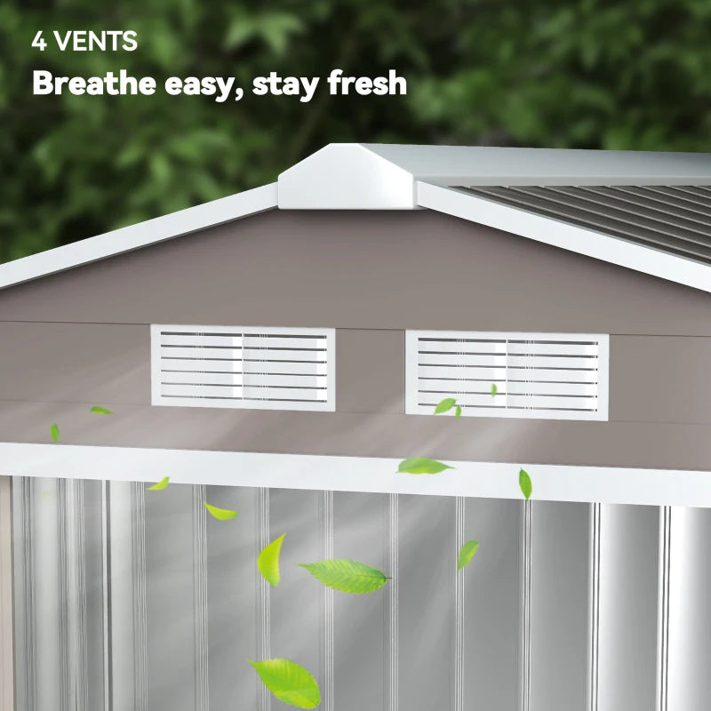 Grey 7ft x 4ft Lockable Garden Metal Storage Shed With Air Vents
