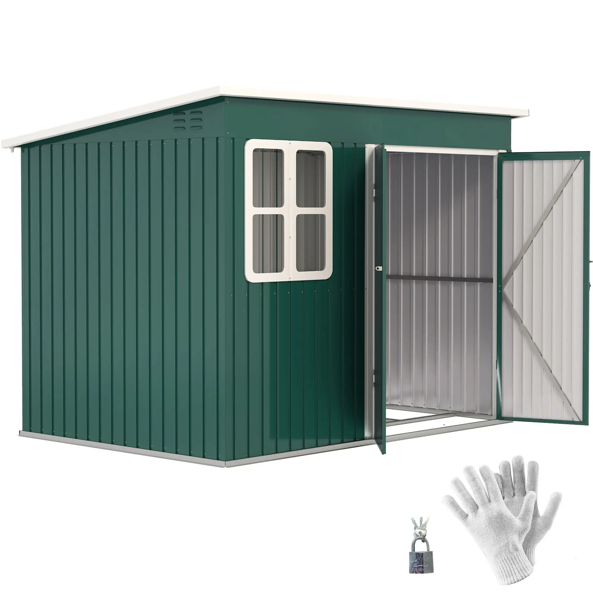 8.5ft x 6ft Green Metal Shed with Foundation Kit, Window, Lockable Wide Doors and Air Vents