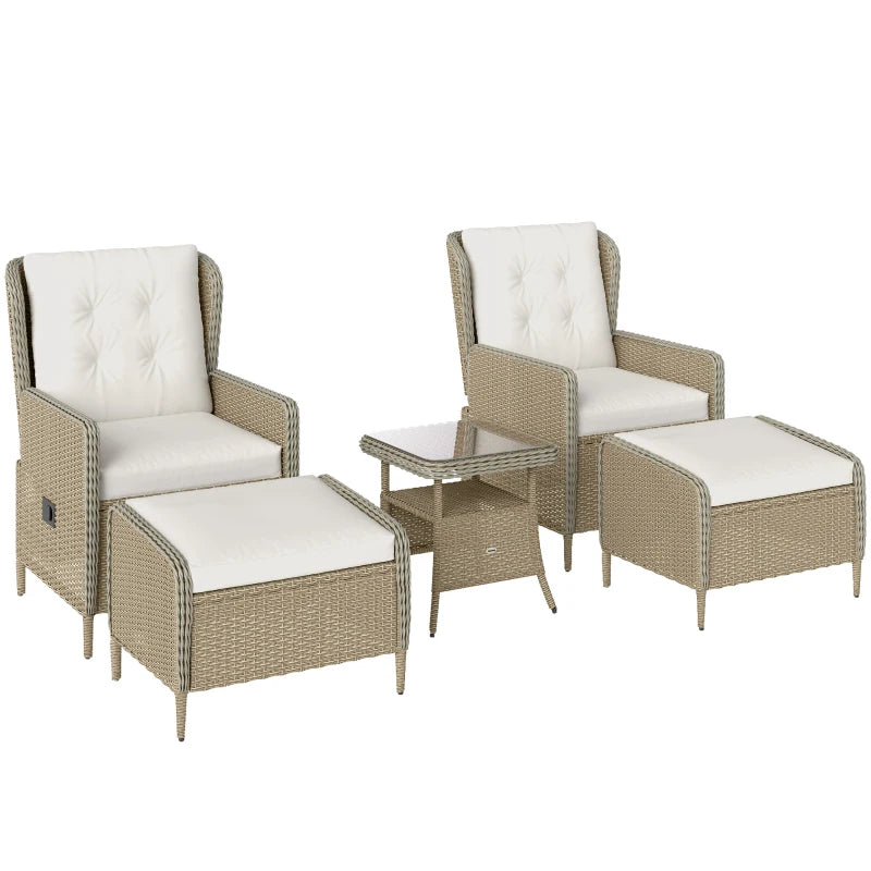Five-Piece Light Grey Reclining Rattan Chair Set for Outdoor Relaxation