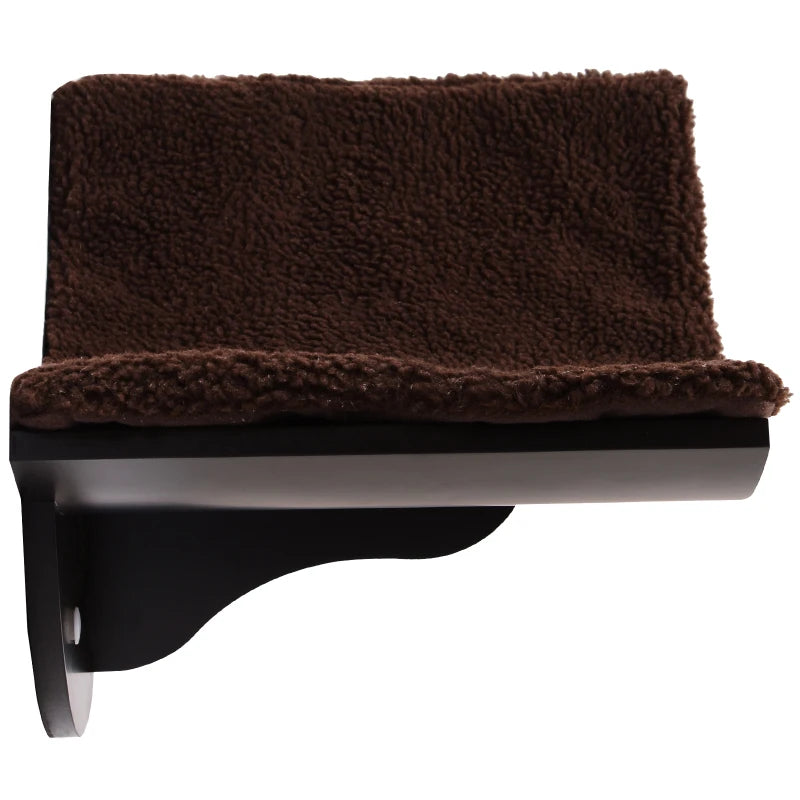 Wood Cat Shelves - Wall-Mounted Curved Kitten Bed Perch Climber Furniture, 41x28x21cm, Stylish Brown Cat Shelters