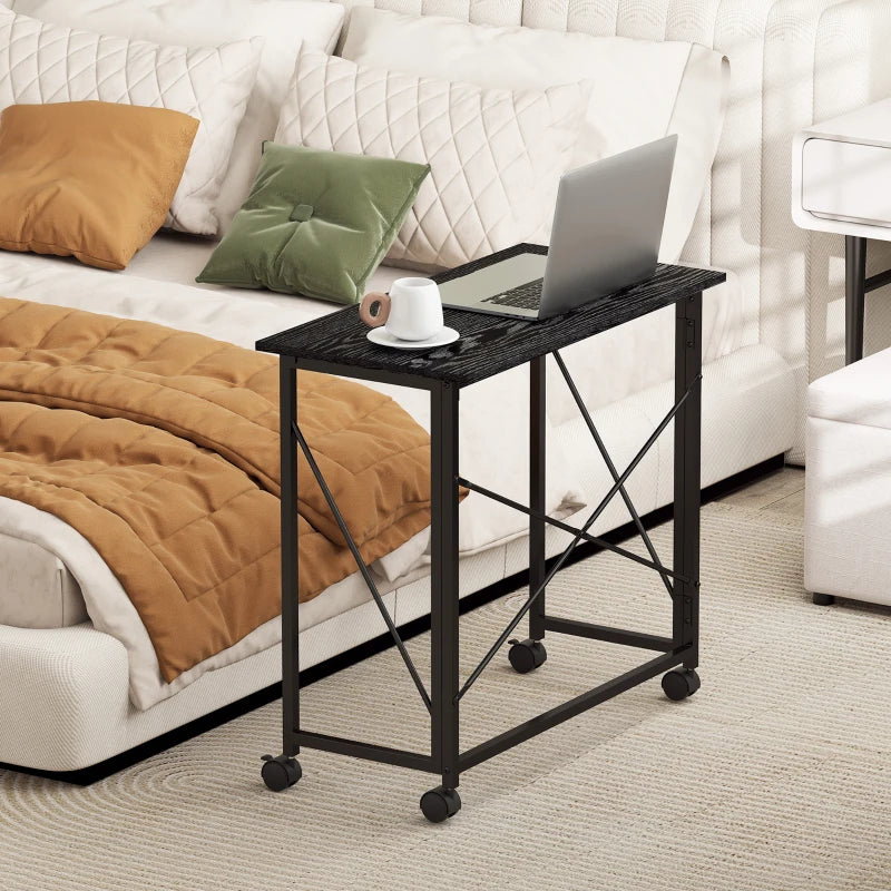 Compact 80 cm Folding Desk on Wheels - Versatile Black Mobile Workstation for Home Office, Study, and Small Spaces