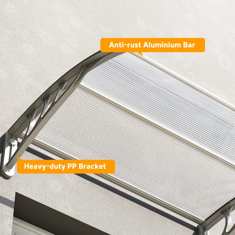100 x 75cm Clear Front/Back Door Canopy - Aluminium Rigid Plastic Polycarbonate Rain Shelter