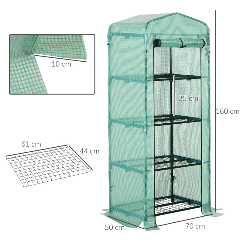 Portable Dark Green 4 Tier Mini Greenhouse with Steel Frame
