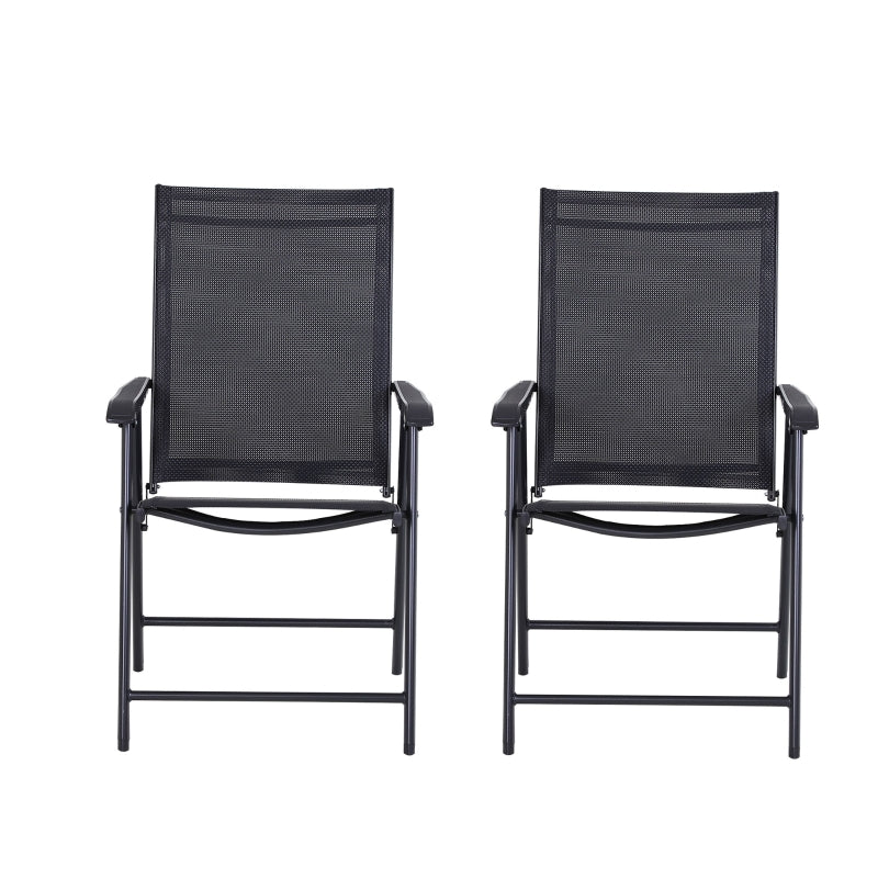 Black Steel Frame Foldable Outdoor Garden Chairs Set of 2