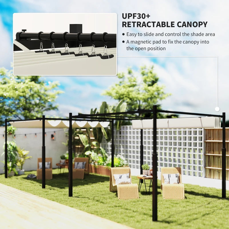 Cream White Retractable Roof Garden Pergola with Sun Shade Canopy