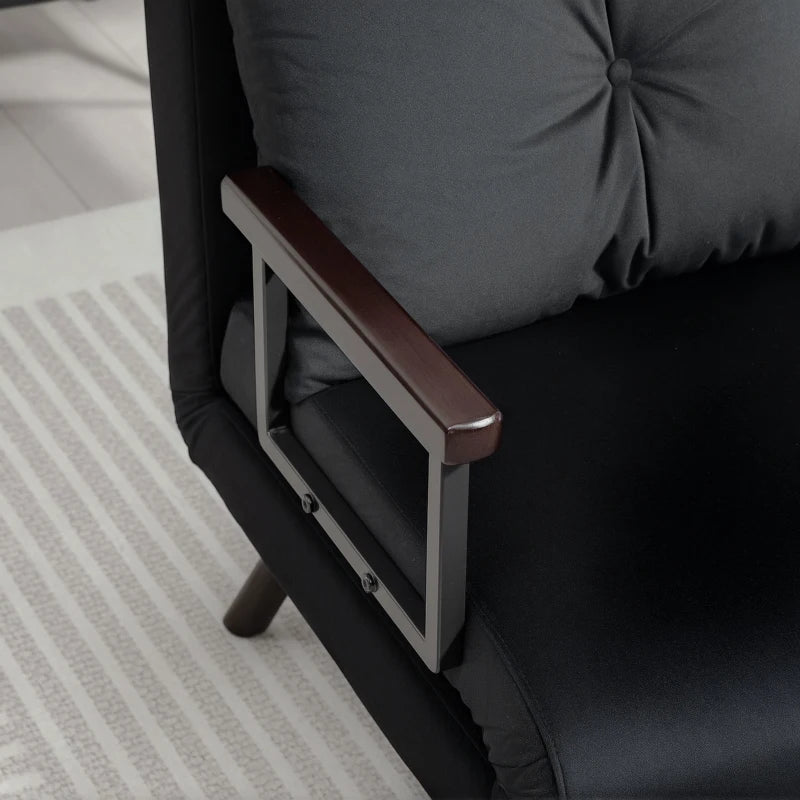 Velvet-Feel Single Chair Bed with Pillow - Stylish Black Design for Comfort and Versatility