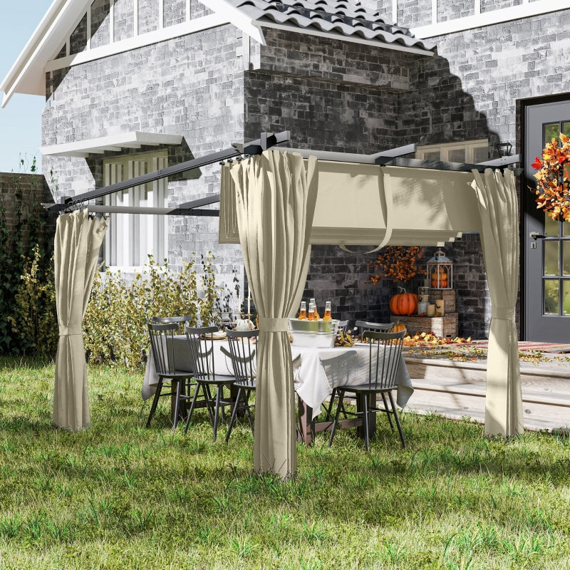 3 x 3 m Beige Retractable Roof Pergola with Curtains