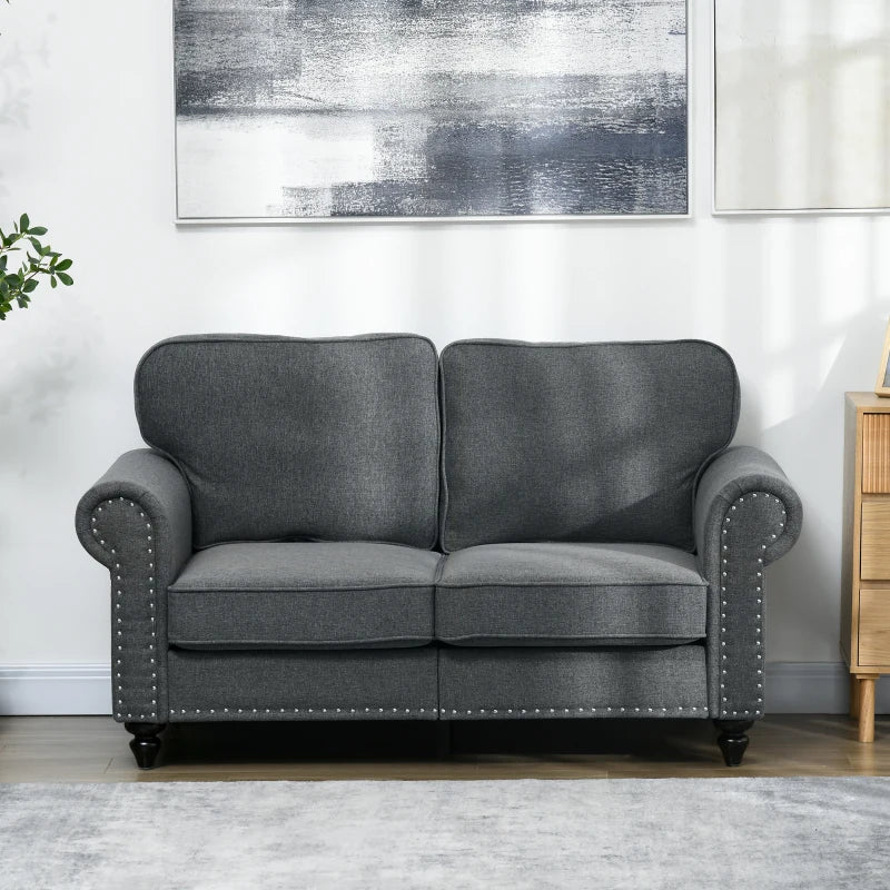 Mid-Century Two-Seater Sofa with Pocket Springs in Charcoal Grey - Stylish and Comfortable Seating
