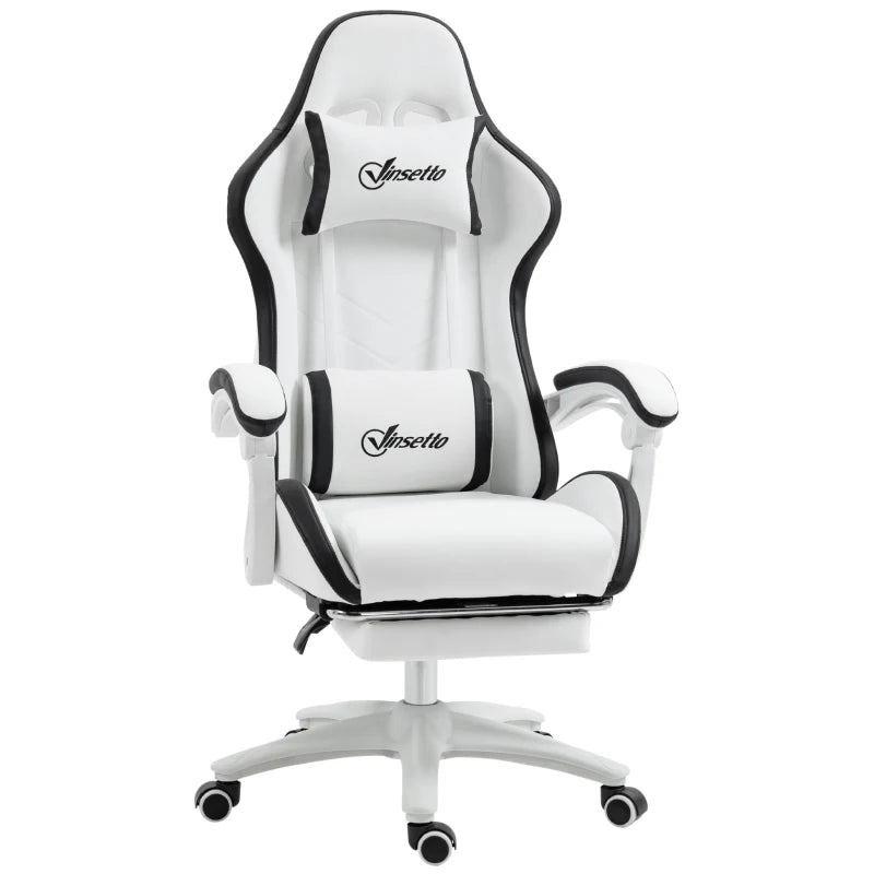 Vinsetto Gaming Chair with Footrest - PU Leather Office Desk Chair, 135° Recline, Lumbar Support, Headrest, White & Black