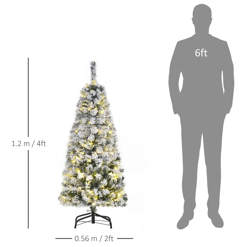 4FT Prelit Snow Flocked Christmas Tree with Warm White LED Lights - Festive Green & White Holiday Home Decoration