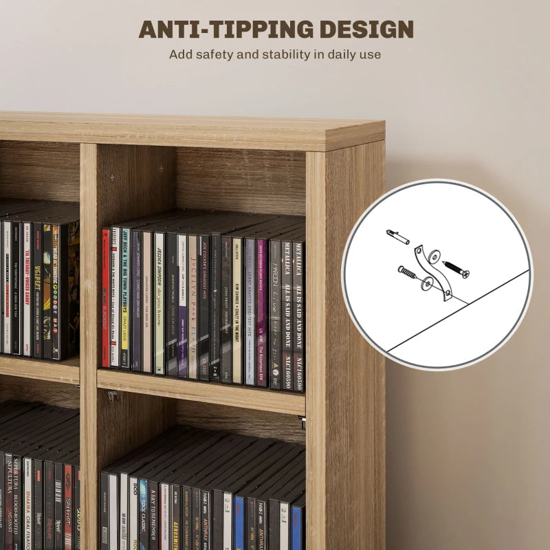 Adjustable CD Storage Unit with Nature Wood Finish - 89 x 130.5 cm, Perfect for Organizing Your Music Collection