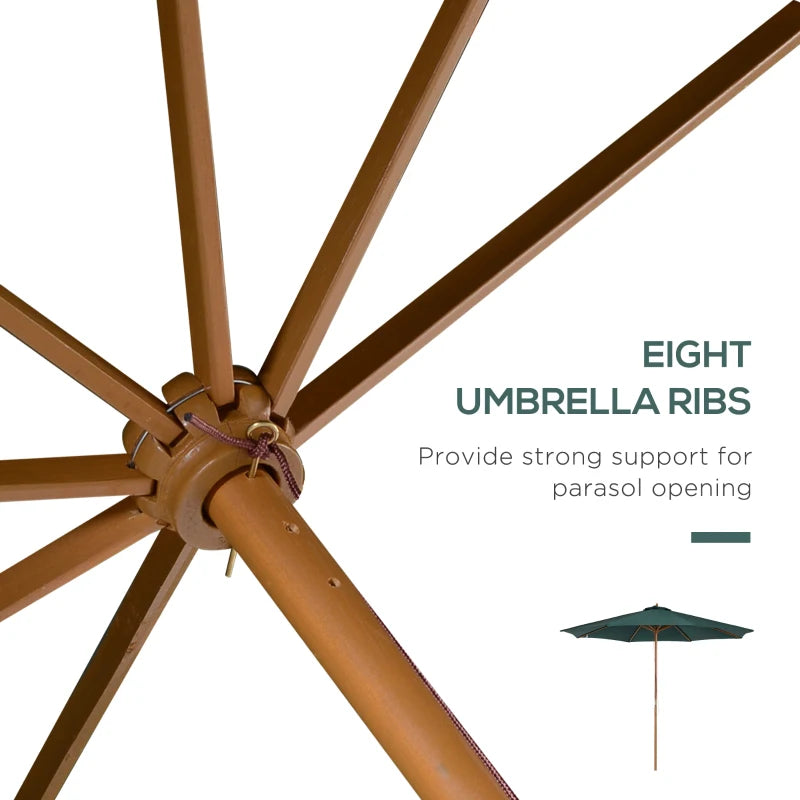 Dark Green 3m Wooden Patio Umbrella with Pulley Mechanism