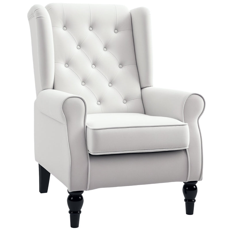 Retro Upholstered Wingback Accent Chair with Button Tufting for Living Room and Bedroom in Cream White