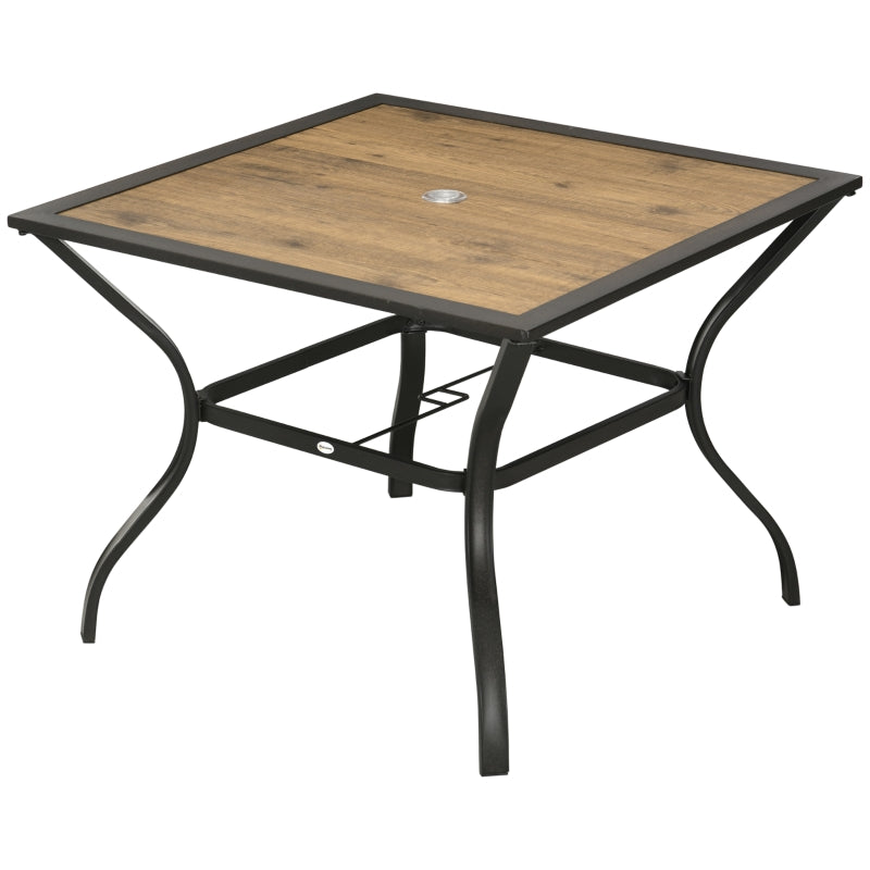 Brown Outdoor Dining Table for 4 with Parasol Hole, Stone-Grain Effect Top