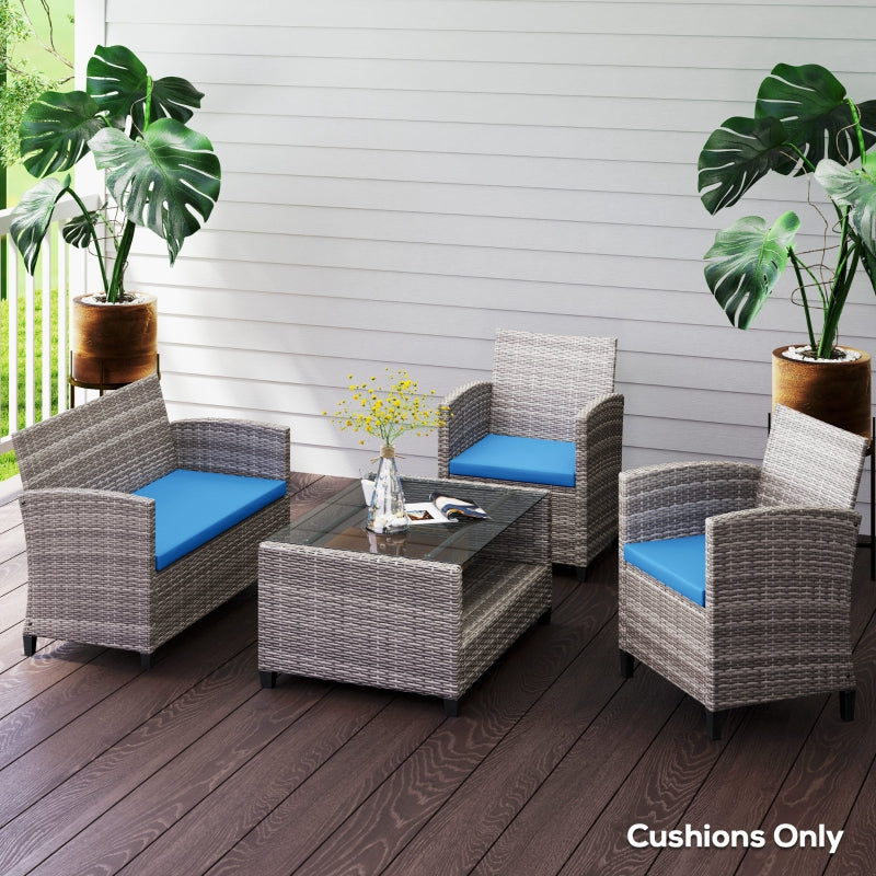 Sky Blue Outdoor Seat Cushion Pads for Rattan Furniture - 3 Piece Set, 45x45 cm