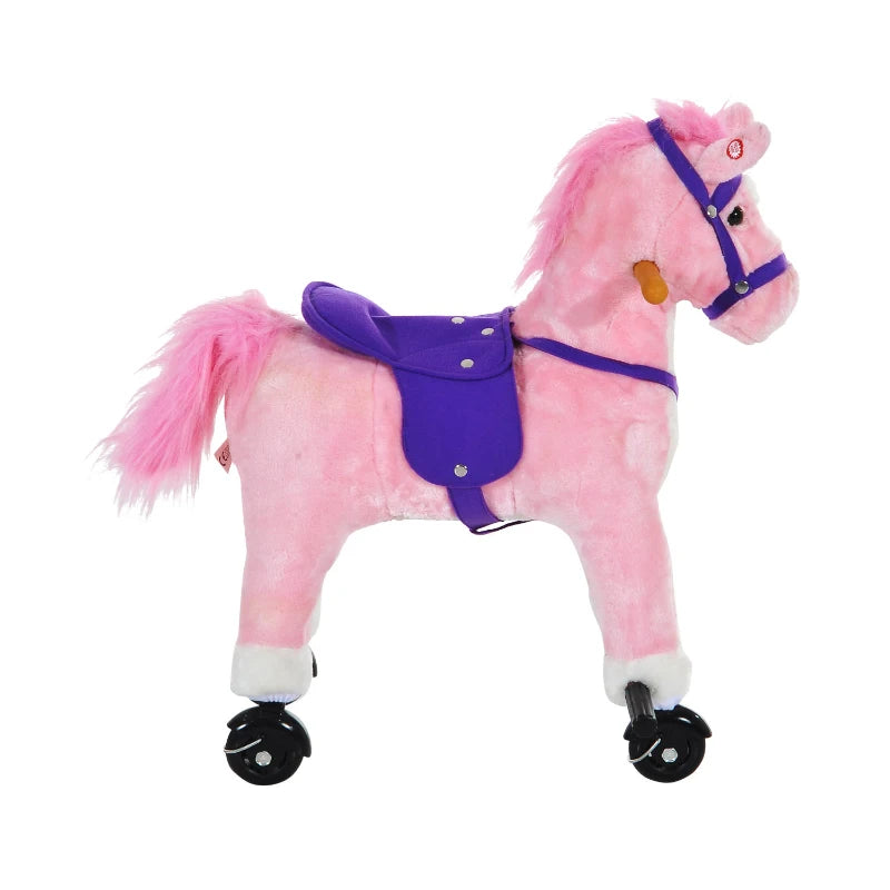 Plush Rocking Horse Ride On Toy for Kids with Sound for Ages 2 and Up Pink