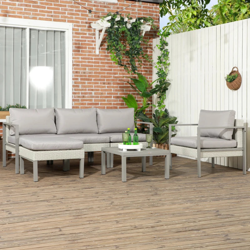 6 Piece Light Grey Rattan Garden Sofa Set