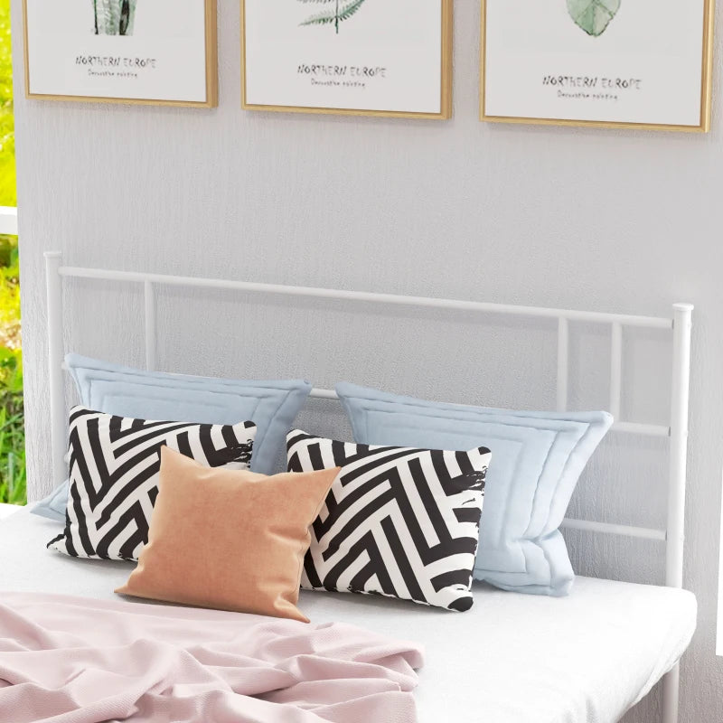 Double Metal Bed Frame with Headboard & Footboard - Solid Slat Support, Underbed Storage, Stylish White Bedroom Furniture
