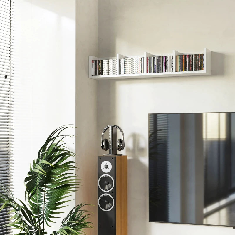 Wall Mount Media Storage Rack - 84 CD / 56 DVD/Blu-ray Organizer - 4 Cube Wooden Shelf Unit (White)