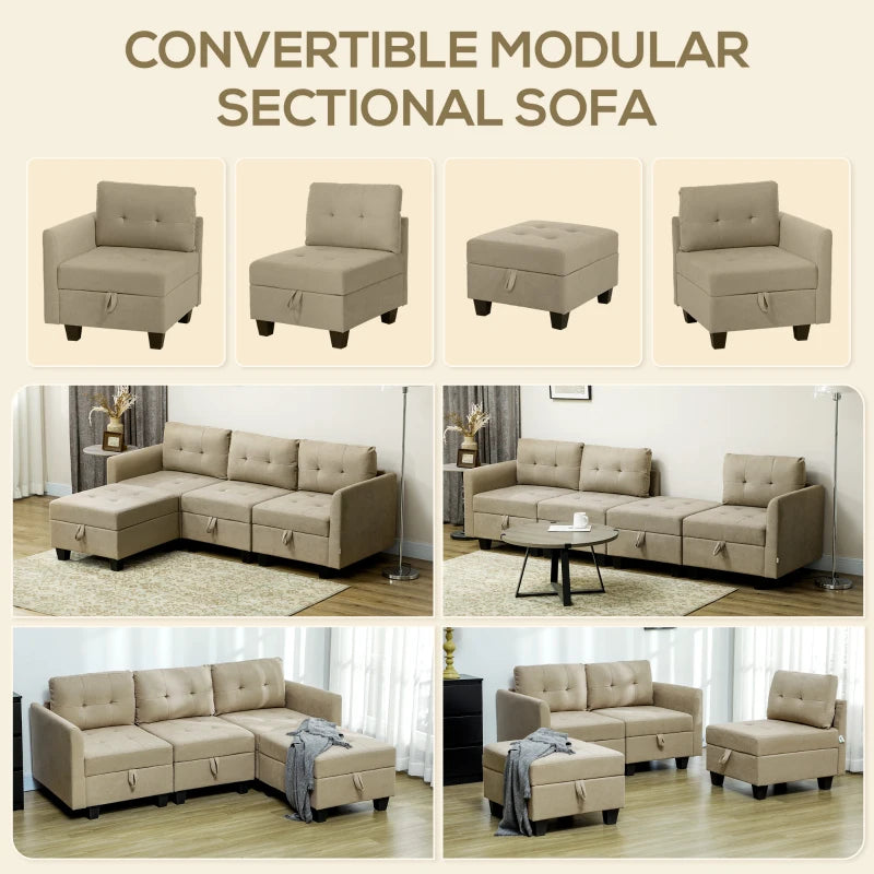 Light Brown 'L' Shape Modular Sofa with Storage for Stylish Living Rooms