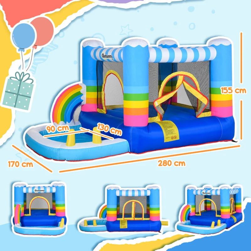 Kids Inflatable Bounce Castle with Trampoline Pool and Climbing Wall 28m x 17m x 155m with Inflator and Carry Bag