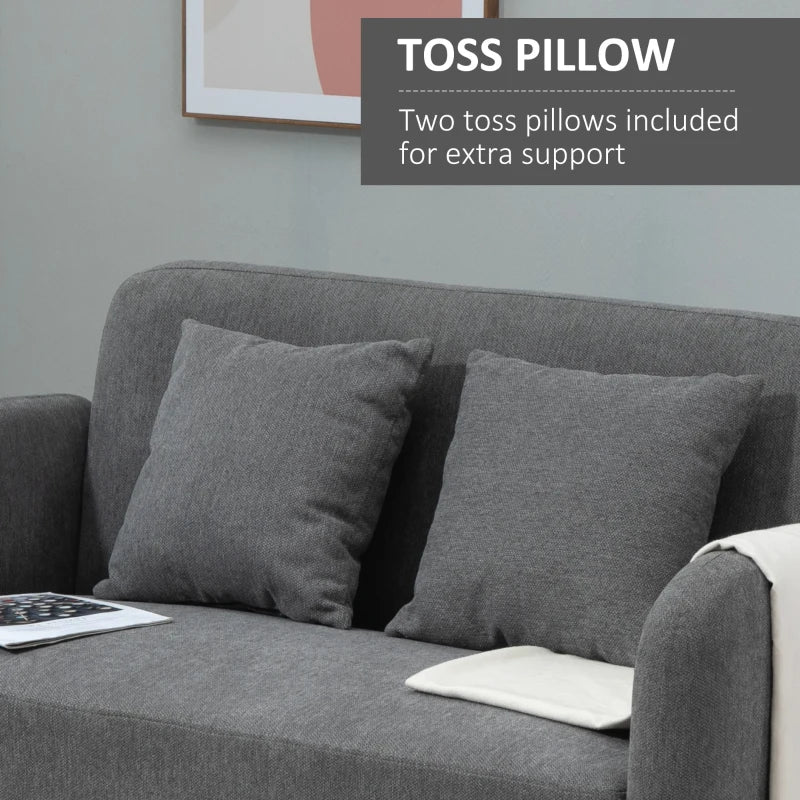 Modern Grey 2 Seater Loveseat Sofa with Pillows and Armrests for Living Room, Bedroom or Home Office