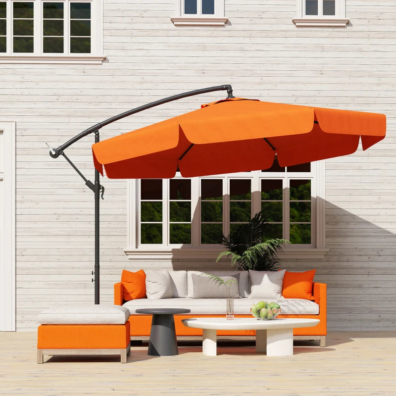 2.7m Orange Garden Cantilever Banana Parasol - Outdoor Umbrella for Patio and Deck