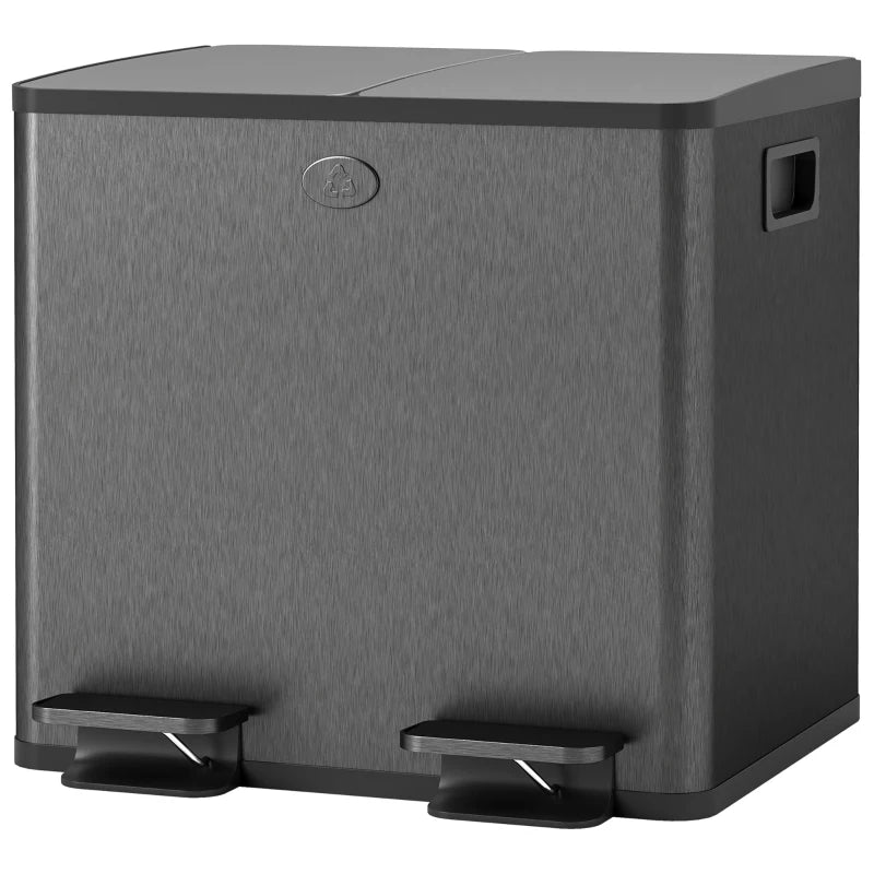 30L Dual Compartment Stainless Steel Trash Bin with Deodoriser Holders - Stylish Black Waste Solution for Home & Office
