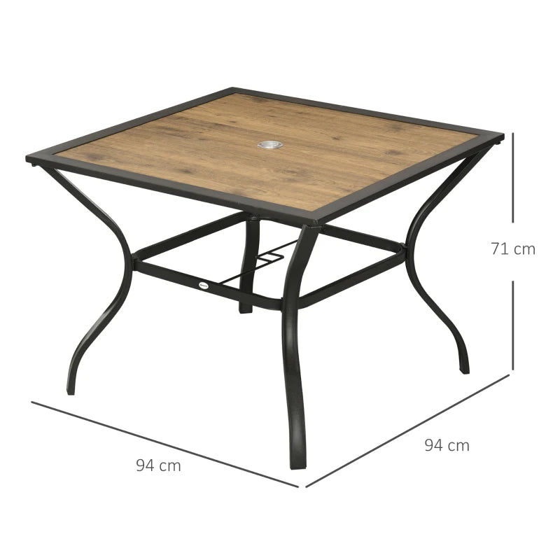 Brown Outdoor Dining Table for 4 with Parasol Hole, Stone-Grain Effect Top
