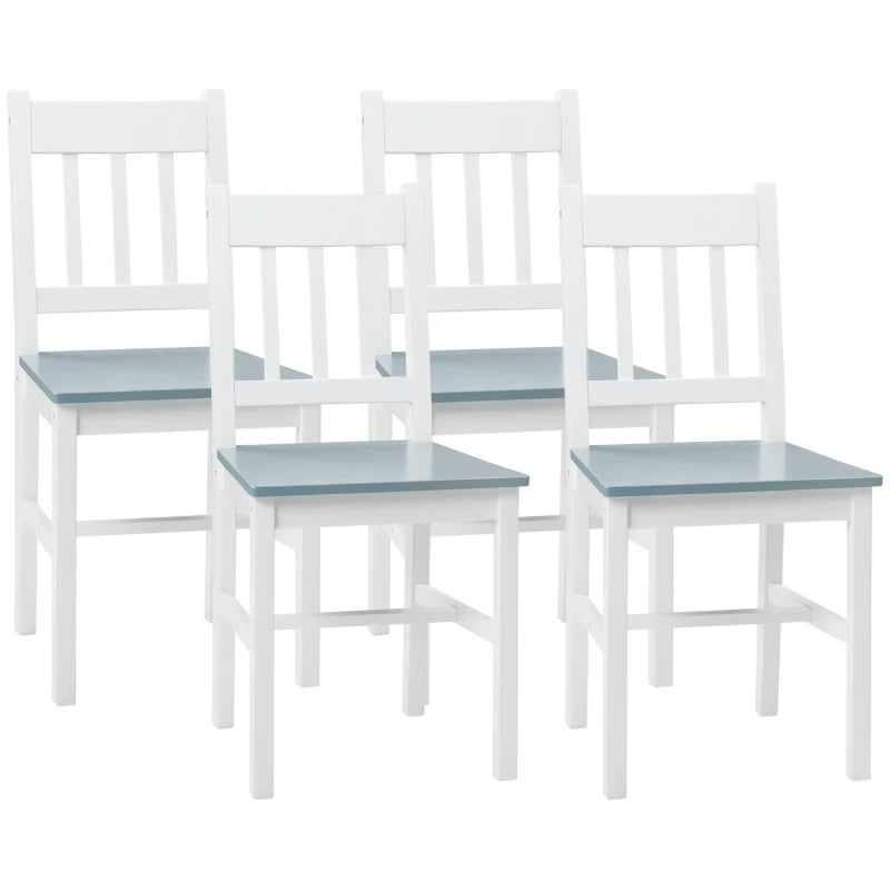 Set of 4 White Dining Chairs with Slat Back, Pine Wood Kitchen Chairs for Living Room & Dining Room