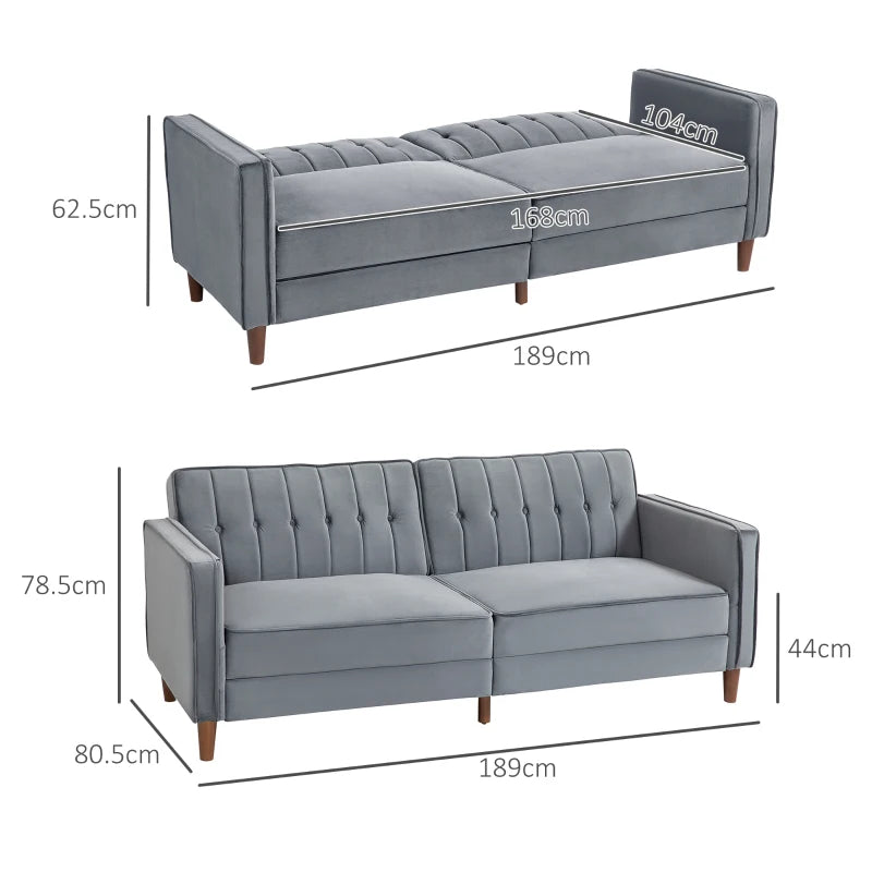 Velvet-Feel Dark Grey Three-Seater Sofa Bed for Stylish Living Spaces