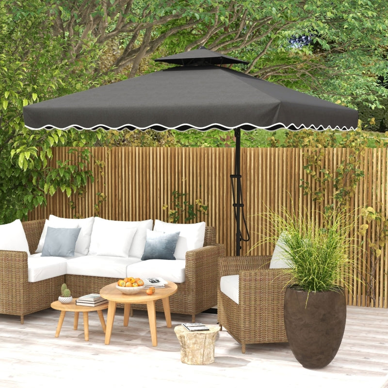 Dark Grey 2.5m Square Double Top Cantilever Garden Parasol with Ruffles