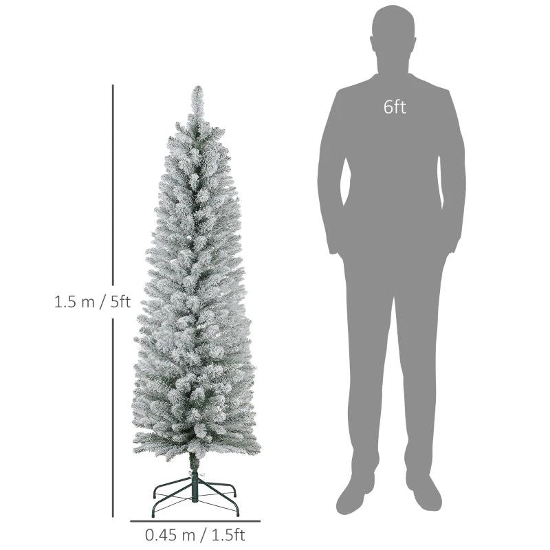 5ft Snowy Pencil Christmas Tree - Elegant White Artificial Holiday Decor for Festive Home Decoration
