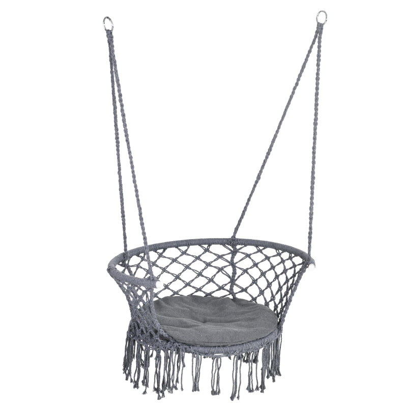 Dark Grey Outdoor Rope Hammock Chair with Cushion