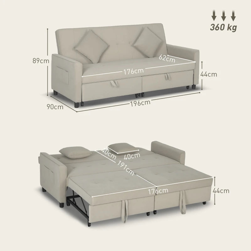Three-Person Velvet Sofa Bed in Beige - Stylish and Comfortable for Any Living Space