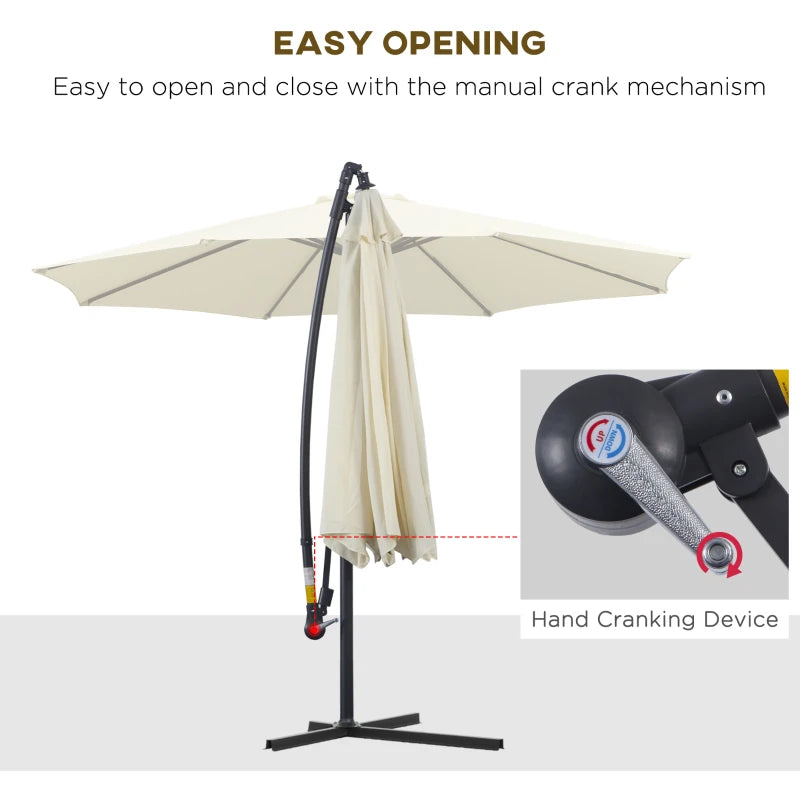 Cream White Hanging Rattan Cantilever Sun Umbrella - 3m