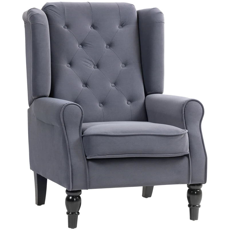 Retro Upholstered Wingback Accent Chair with Button Tufting for Living Room and Bedroom in Charcoal Grey