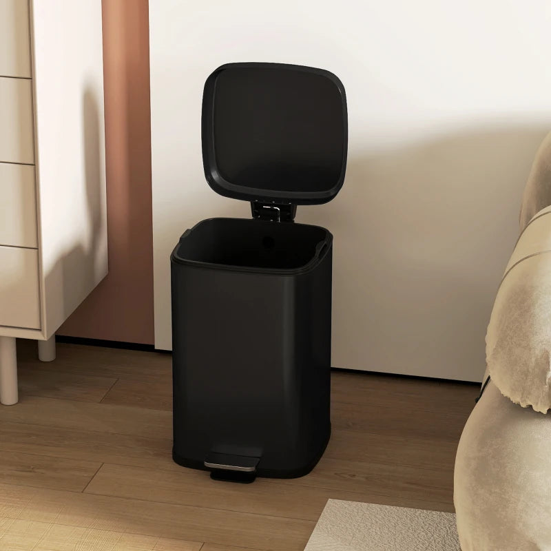 20L Modern Boxy Black Metal Kitchen Bin - Stylish Trash Can for Home Organization and Waste Management