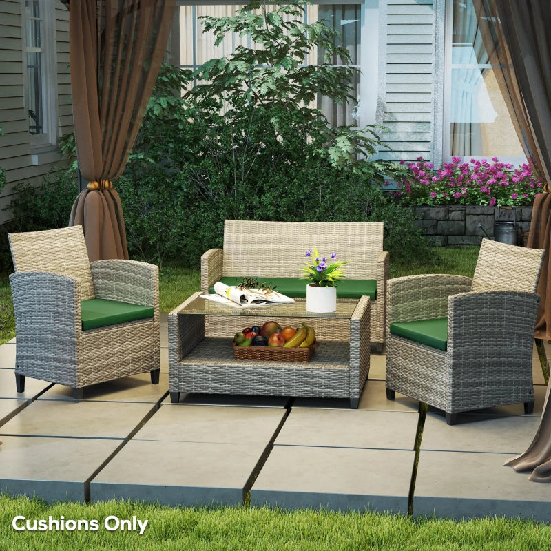 Green Outdoor Seat Cushion Pads for Rattan Furniture - 3 Piece Set, 45x45 cm