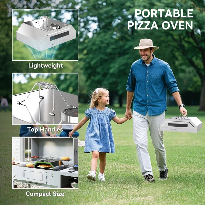 Portable Stainless Steel BBQ Grill Pizza Oven with Thermometer, Viewing Window, and Accessories