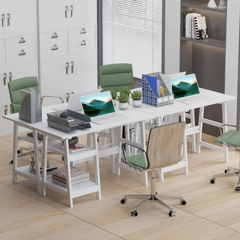Compact White Computer Desk with Storage Shelves - Study Table & PC Workstation for Home Office, Easy Assembly, 106x51cm