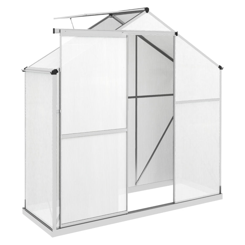 6x2.5ft Green Polycarbonate Walk-In Greenhouse with Rain Gutter, Sliding Door, Window, Foundation