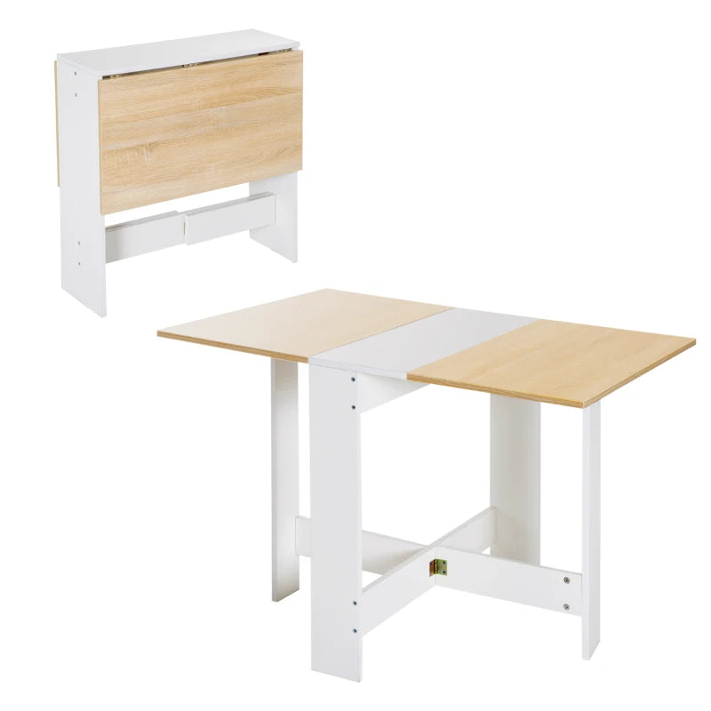 Space-Saving Wooden Folding Dining Table & Writing Desk - Oak & White PC Workstation for Home Office