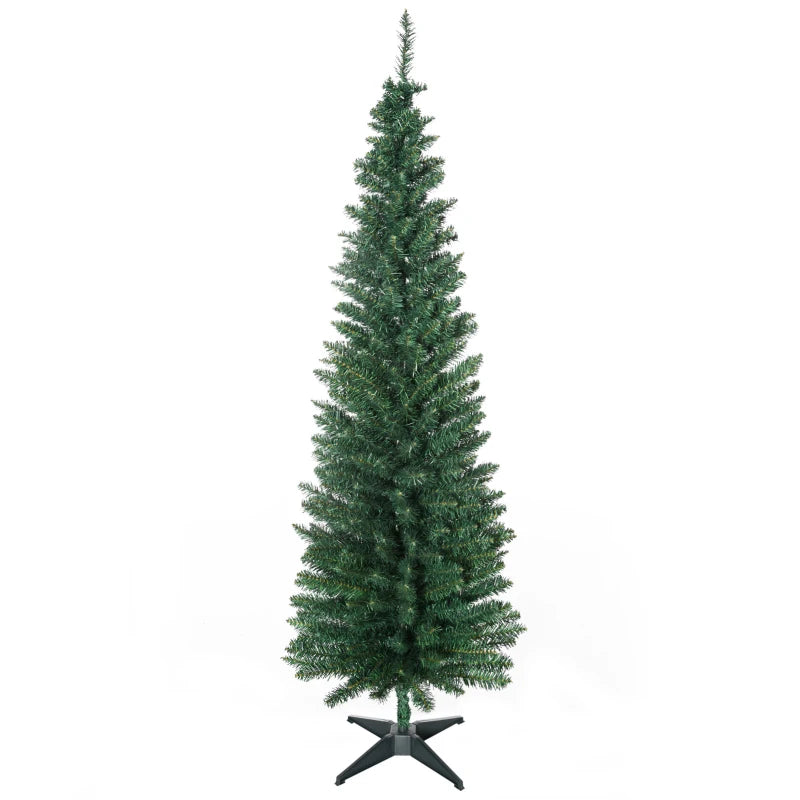 6ft Unlit Pencil Slim Artificial Christmas Tree - Realistic Green Branches with Sturdy Stand for Holiday Decor