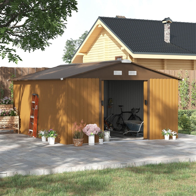 Teak 13ft x11ft Metal Garden Shed
