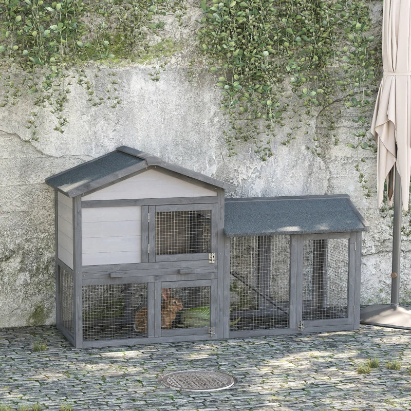 Premium Double Tier Wooden Rabbit Hutch Outdoor - Water-Resistant Roof, Ramp, 147x54x84 cm, Stylish Grey Design