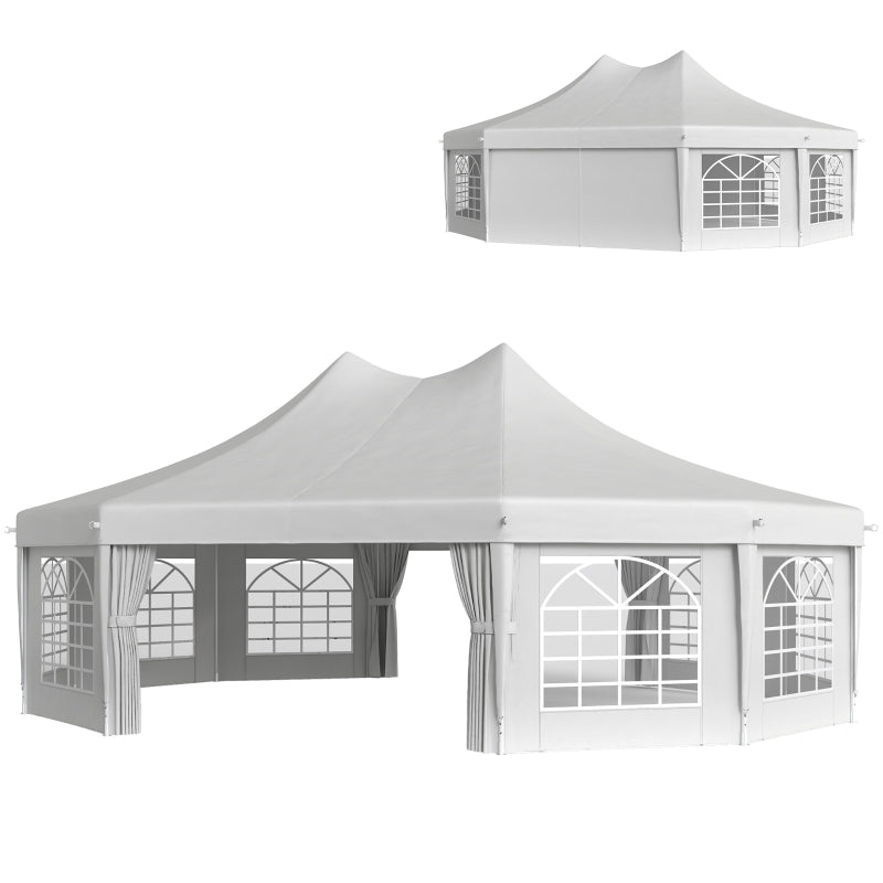 10-Sided Decagonal Garden Gazebo Party Tent - Heavy Duty Metal Frame Canopy (8.9m x 6.5m) - White