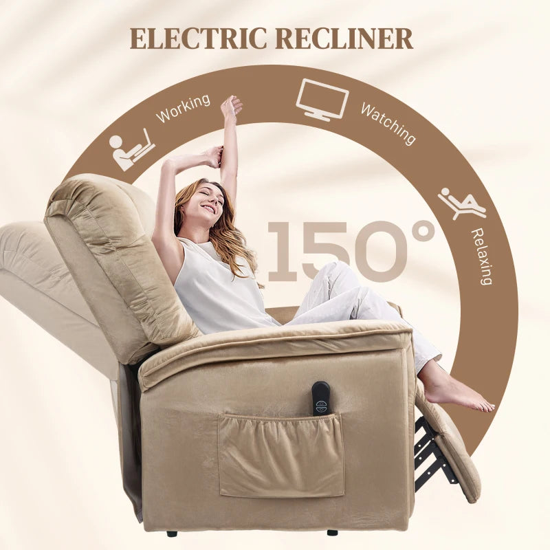 Velvet Electric Lift Recliner Chair in Brown for Ultimate Comfort and Support