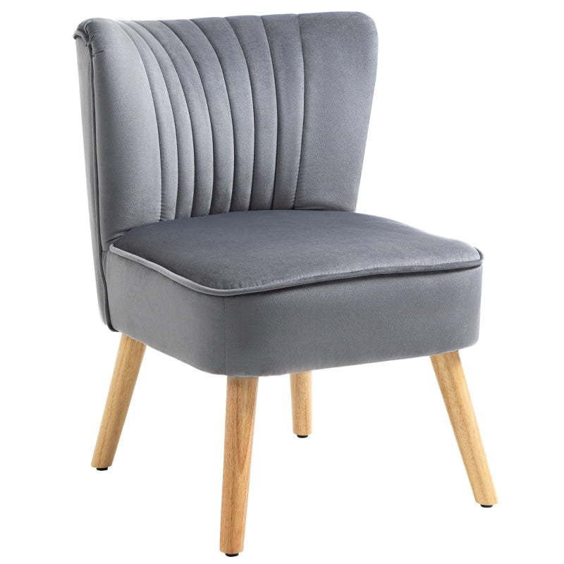 Stylish Grey Fabric Accent Chair with Rubber Wood Legs and Thick Padding for Living Room Comfort